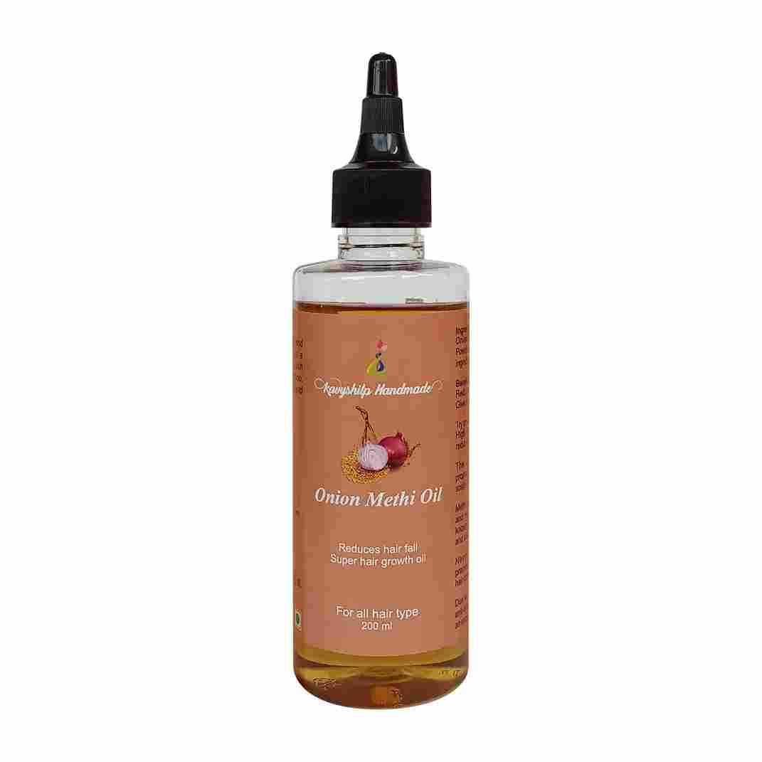 Onion Methi Hair Oil 200ml With Neem Bhasma To Improve Hair Growth By Kavyshilp...